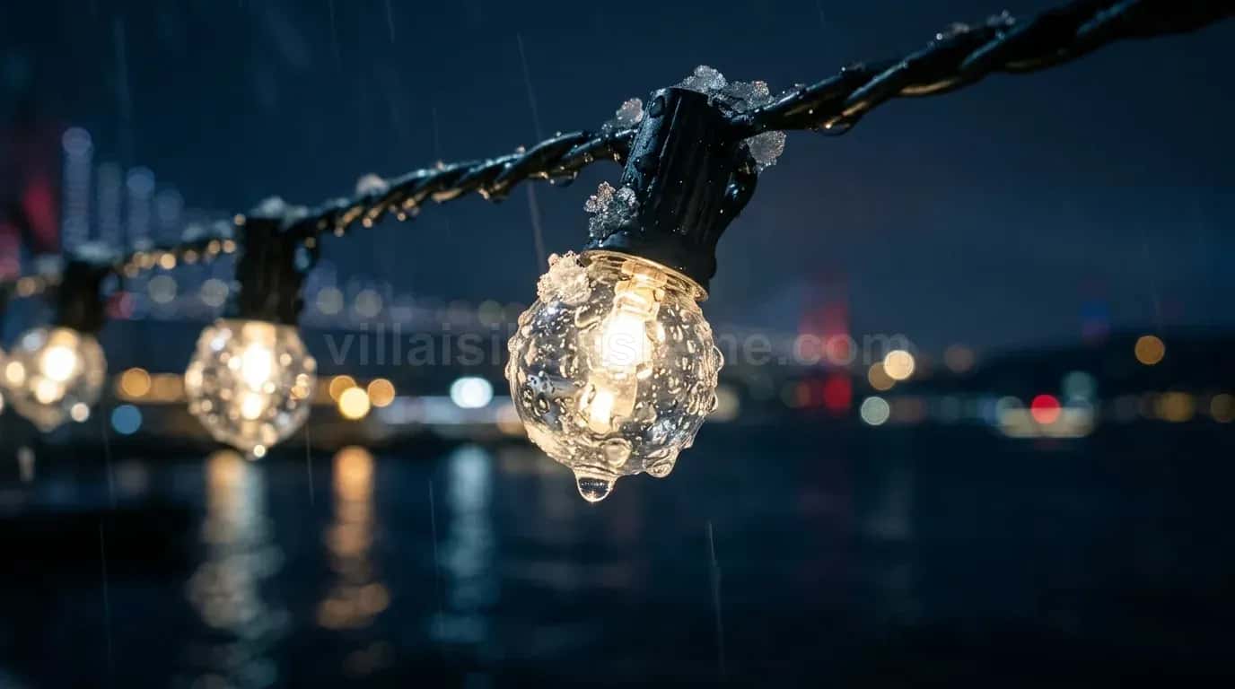 Boğaz kıyısında gece yanan dış mekan top ampul dizisi